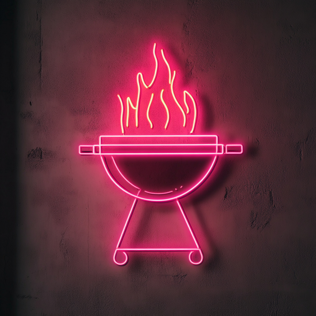 BBQ Grill with Flames - Pink Neon Sign, 24 Inches