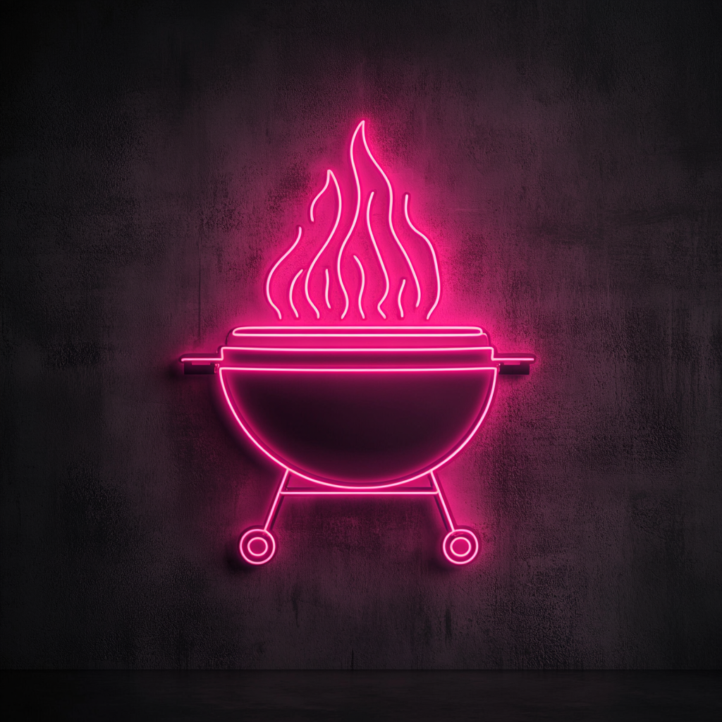 BBQ Grill with Flames - Pink Neon Sign, 24 Inches