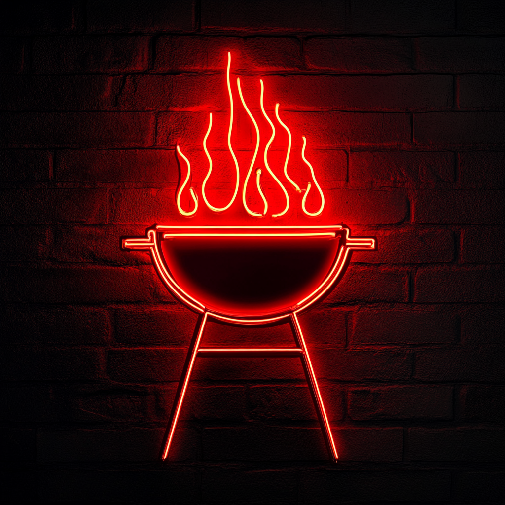 BBQ Grill with Flames - Red Neon Sign, 18 Inches