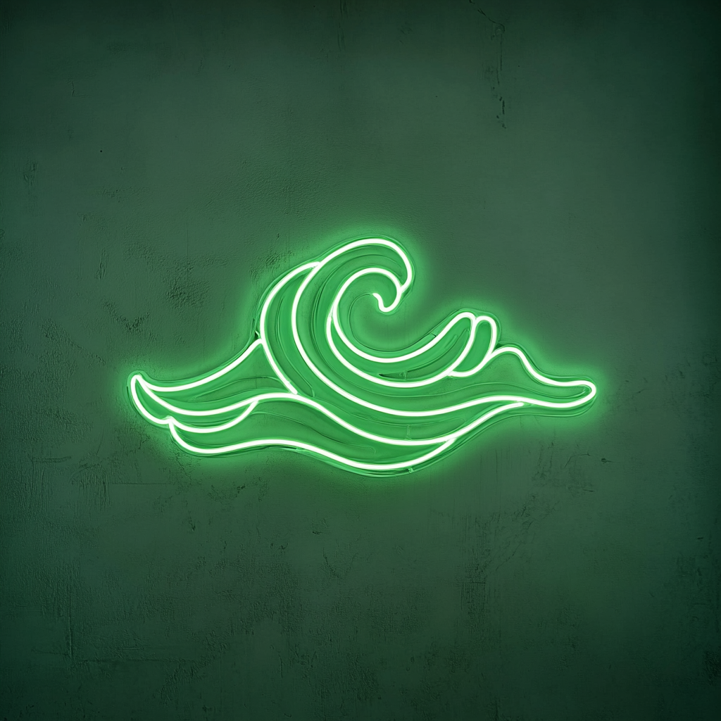 Beach Waves - Green Neon Sign, 18 Inches