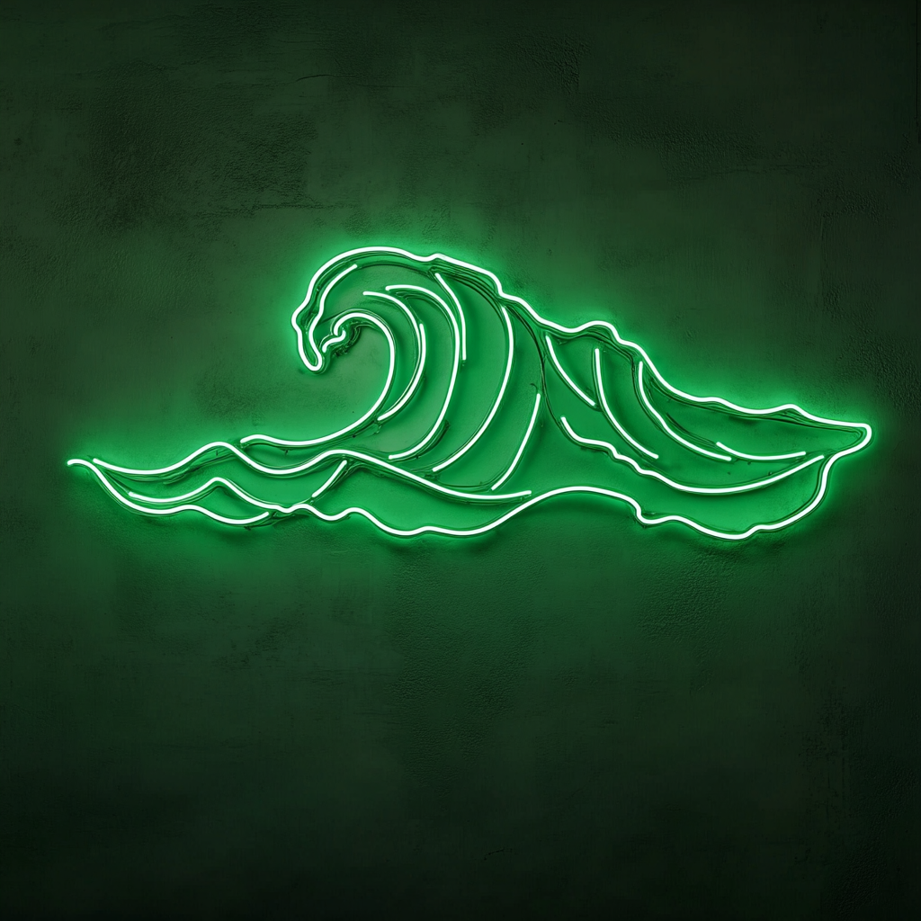 Beach Waves - Green Neon Sign, 18 Inches