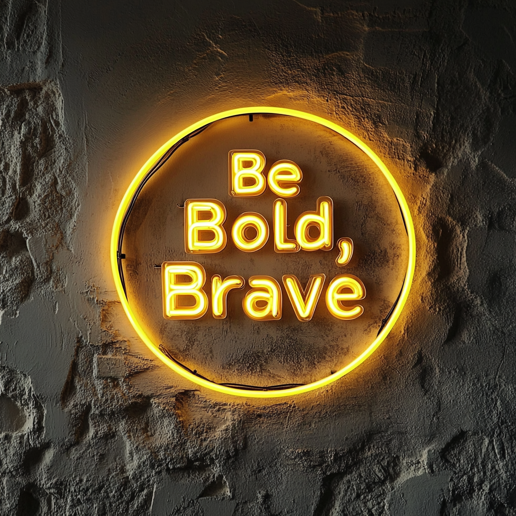 "Be Bold, Be Brave" - Yellow Neon Sign, 24 Inches