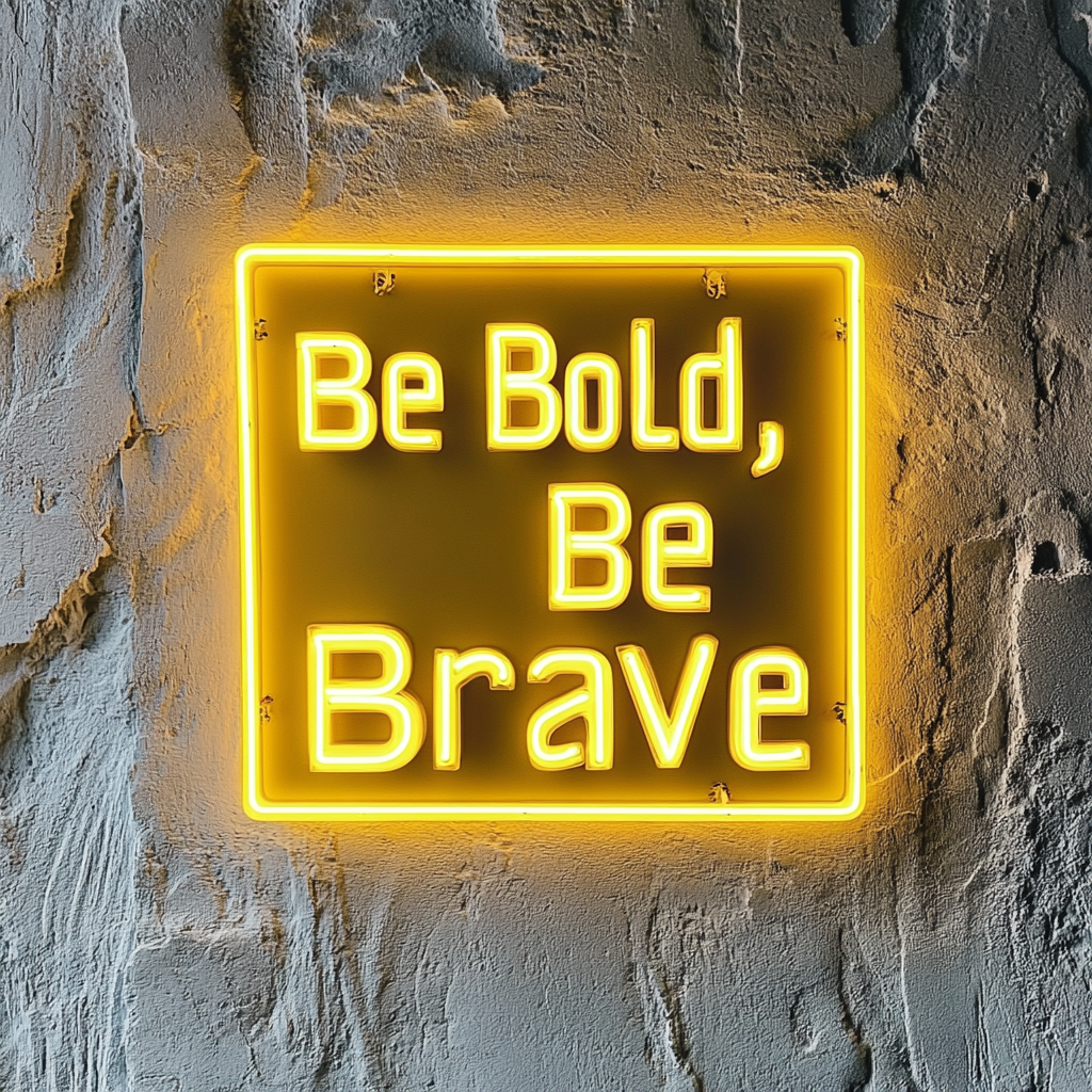 "Be Bold, Be Brave" - Yellow Neon Sign, 24 Inches