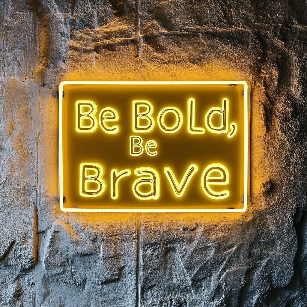 "Be Bold, Be Brave" - Yellow Neon Sign, 18 Inches