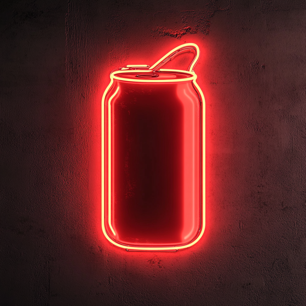 Beer Can with Pull Tab - Red Neon Sign, 24 Inches