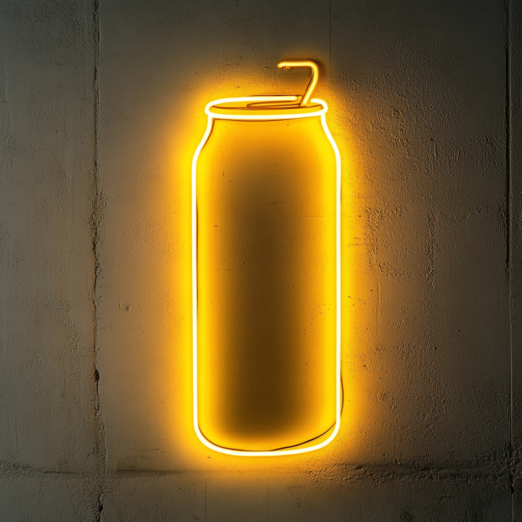 Beer Can with Pull Tab - Yellow Neon Sign, 18 Inches