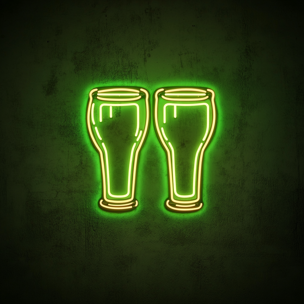 Beer Flight with Four Glasses - Green Neon Sign, 18 Inches