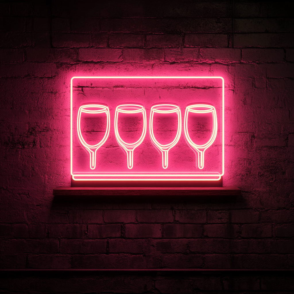 Beer Flight with Four Glasses - Pink Neon Sign, 18 Inches