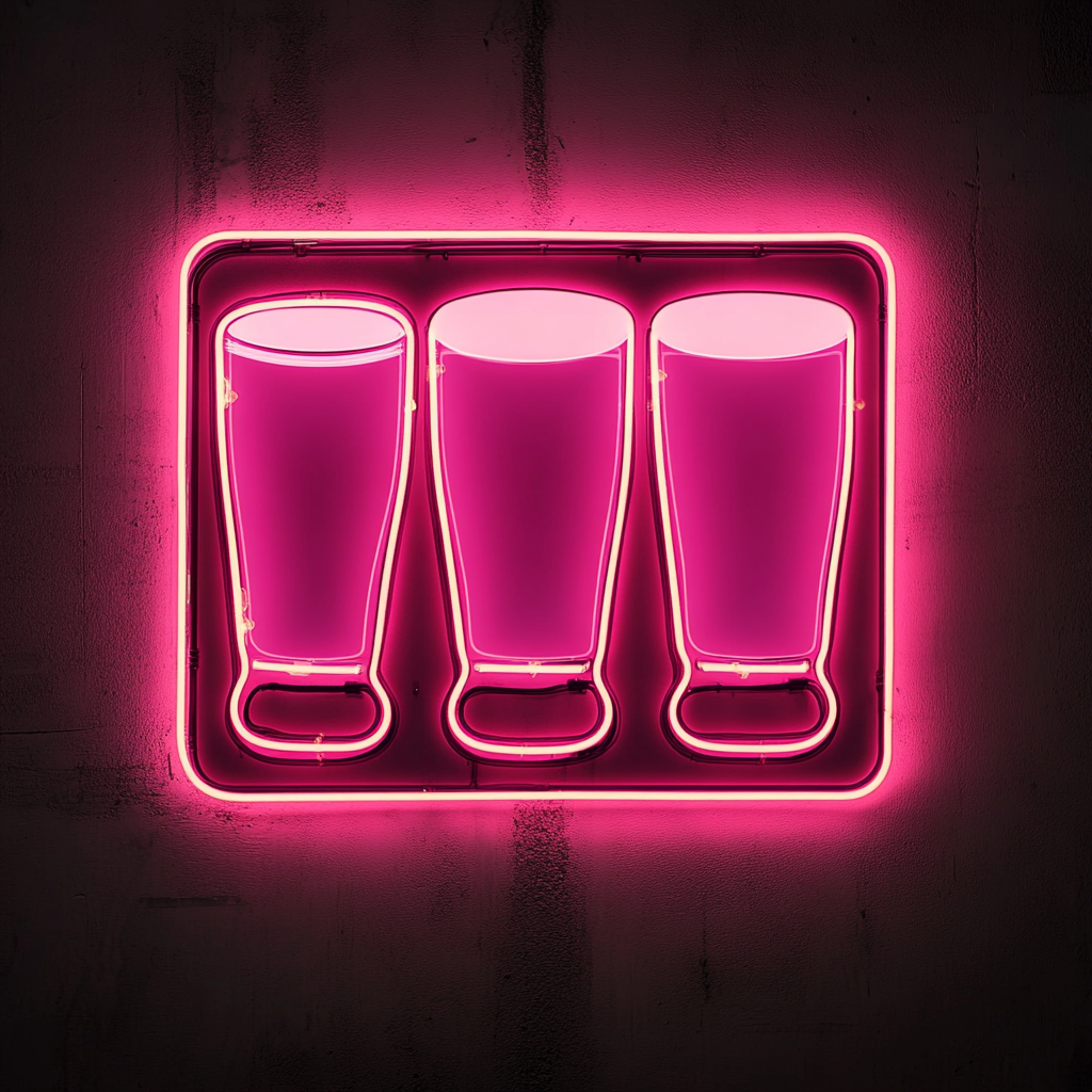 Beer Flight with Four Glasses - Pink Neon Sign, 18 Inches