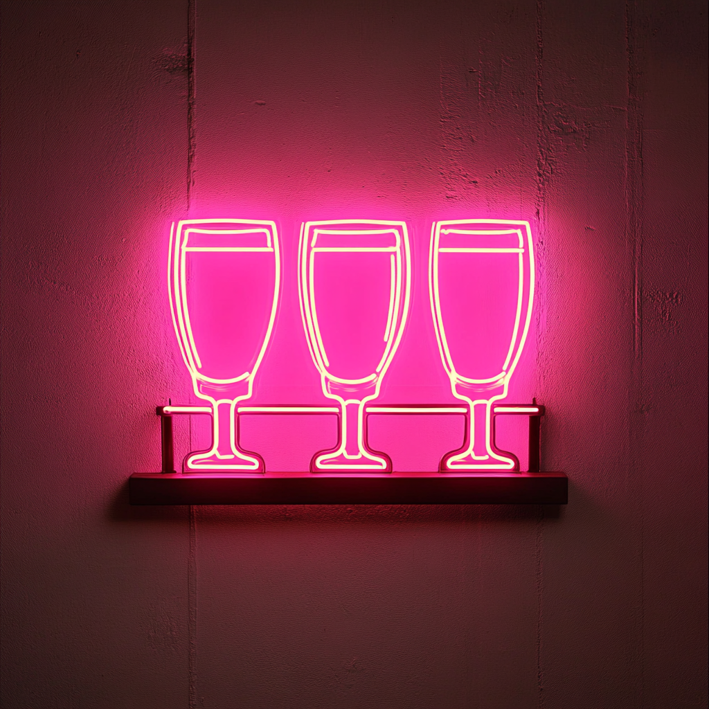 Beer Flight with Four Glasses - Pink Neon Sign, 18 Inches