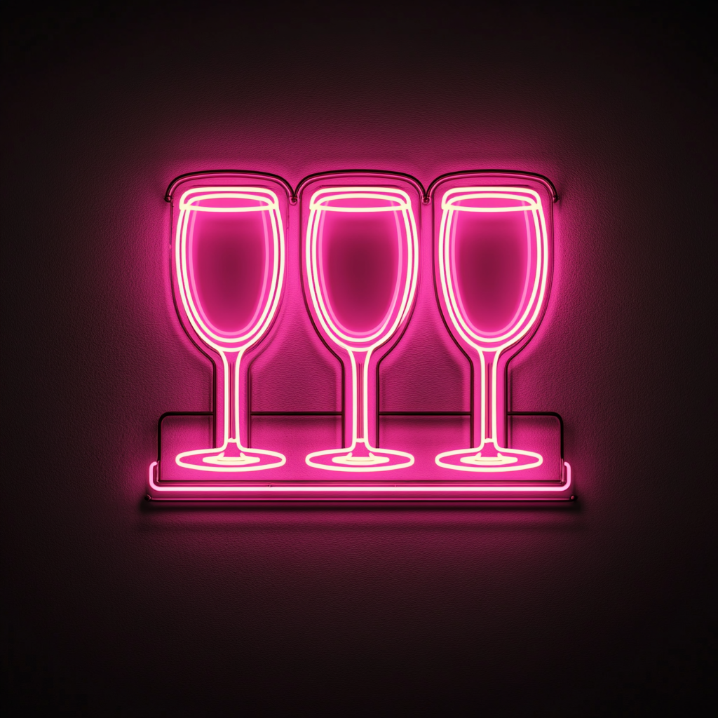 Beer Flight with Four Glasses - Pink Neon Sign, 24 Inches