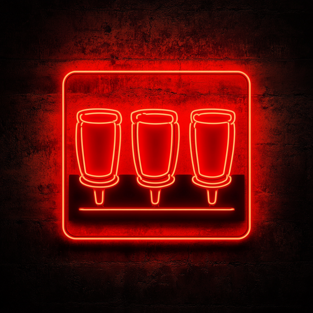 Beer Flight with Four Glasses - Red Neon Sign, 18 Inches