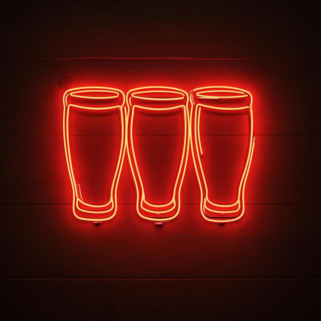 Beer Flight with Four Glasses - Red Neon Sign, 18 Inches