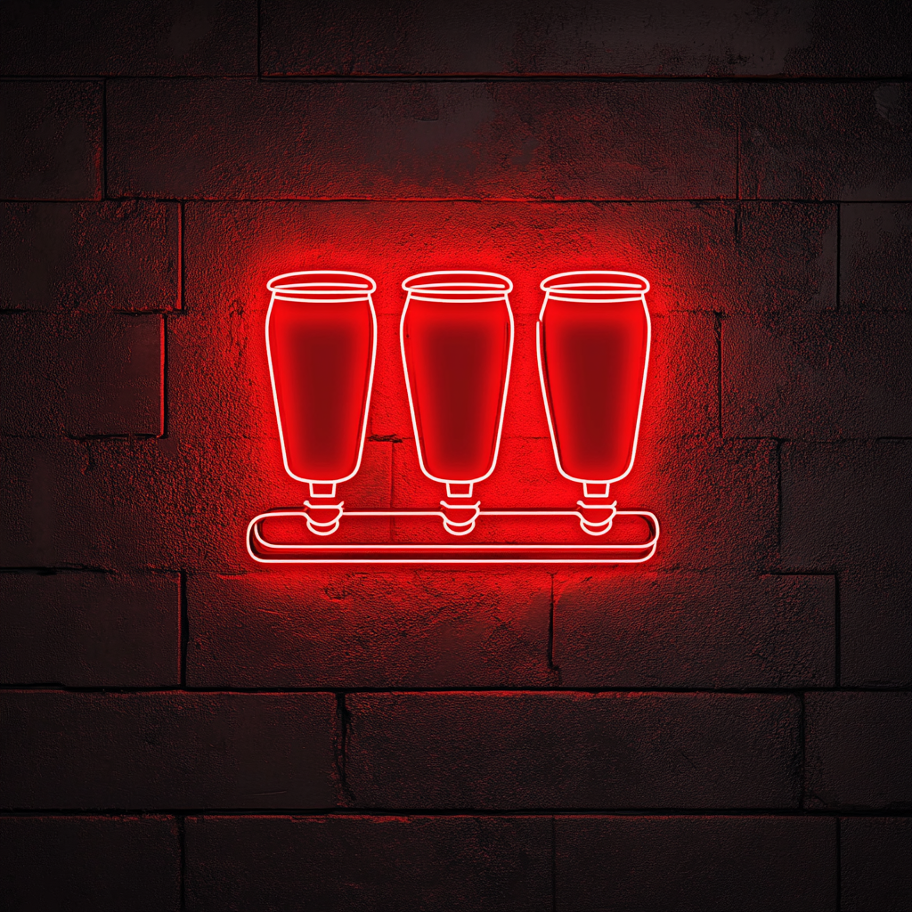 Beer Flight with Four Glasses - Red Neon Sign, 18 Inches