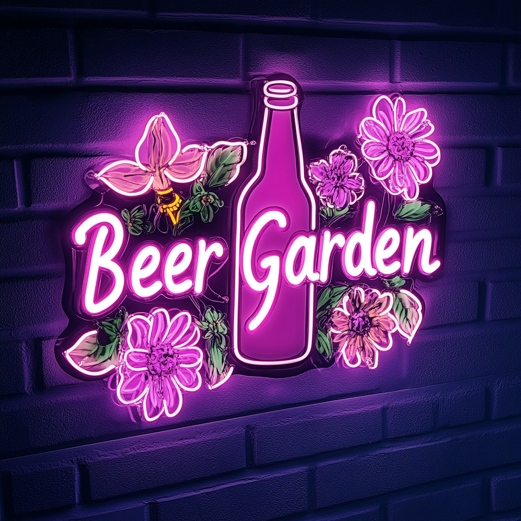 "Beer Garden" - Pink Neon Sign, 18 Inches