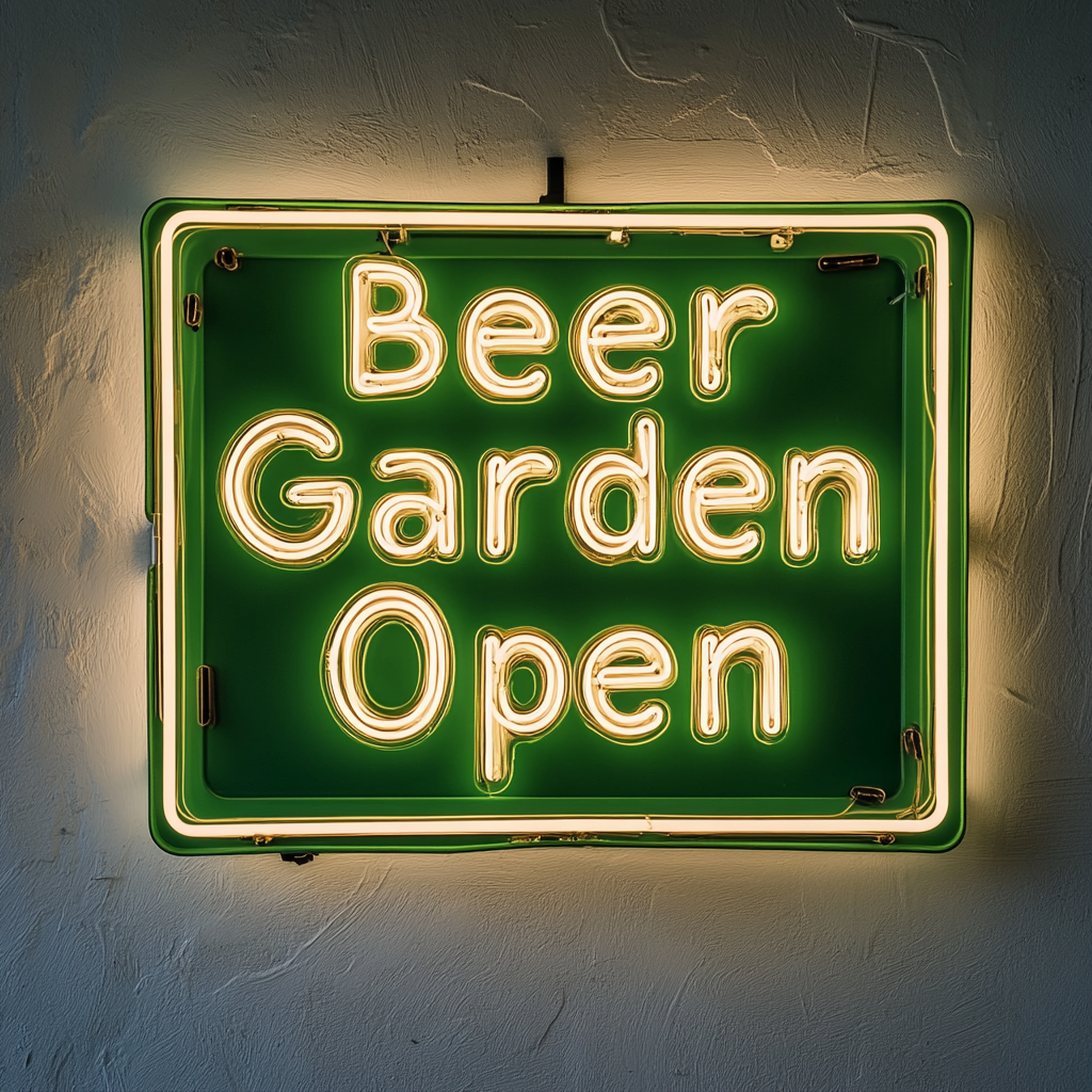 "Beer Garden Open" - Green Neon Sign, 24 Inches