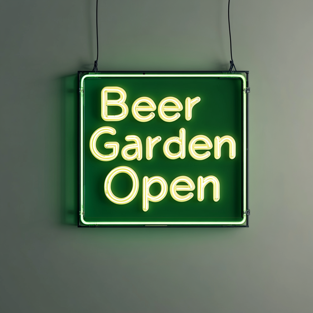 "Beer Garden Open" - Green Neon Sign, 24 Inches