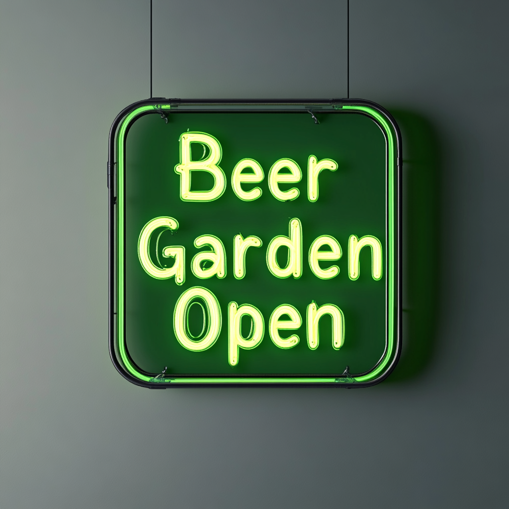 "Beer Garden Open" - Green Neon Sign, 18 Inches