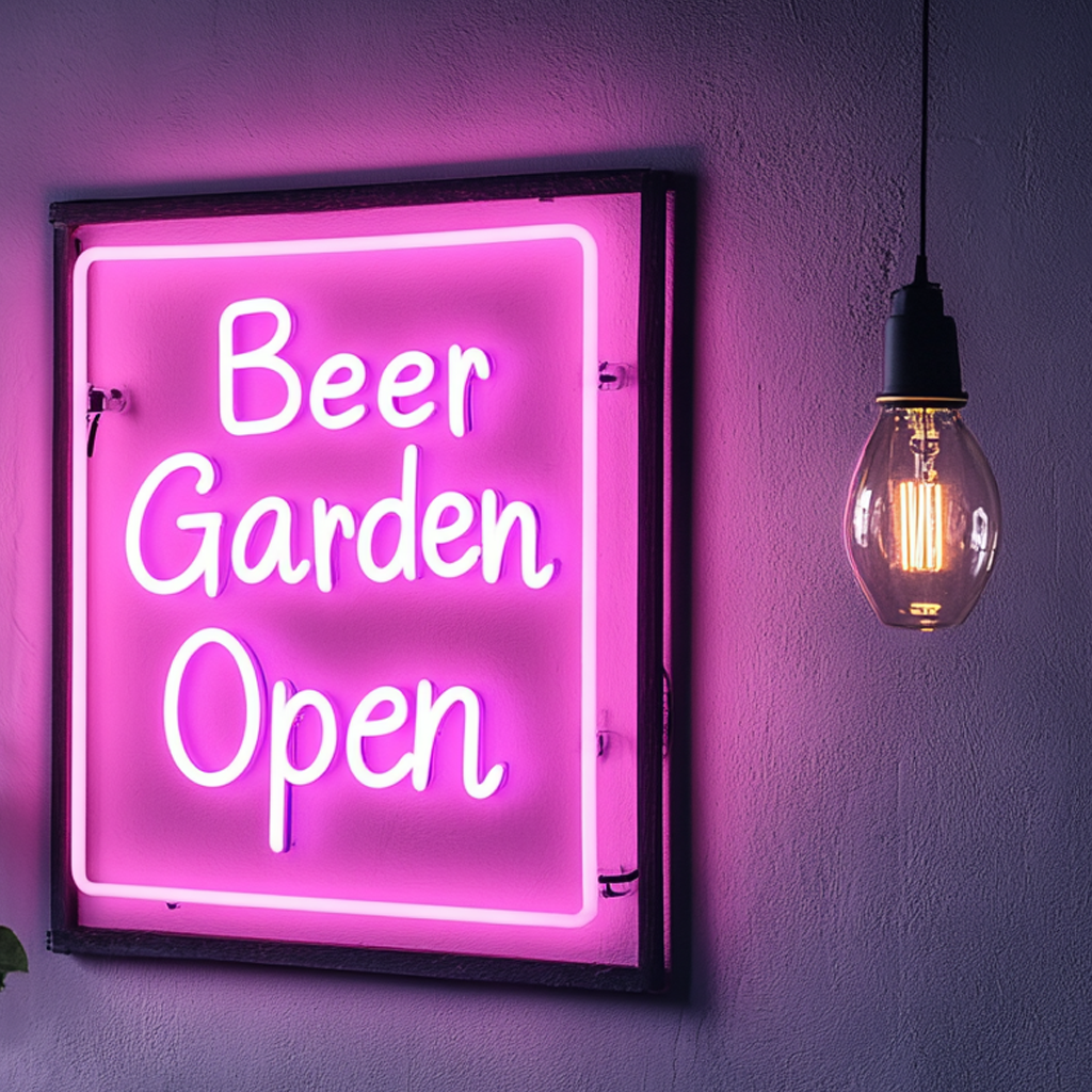 "Beer Garden Open" - Pink Neon Sign, 24 Inches