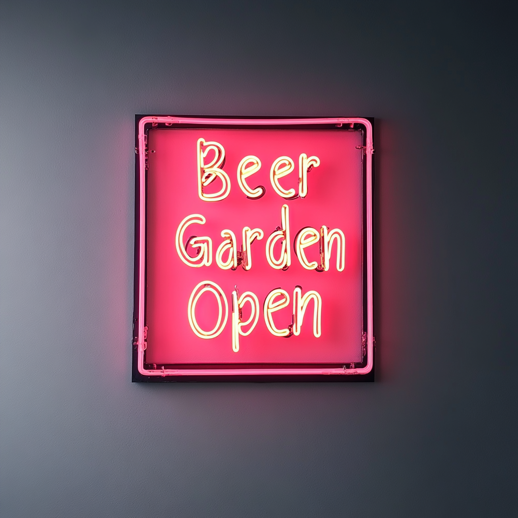 "Beer Garden Open" - Pink Neon Sign, 24 Inches