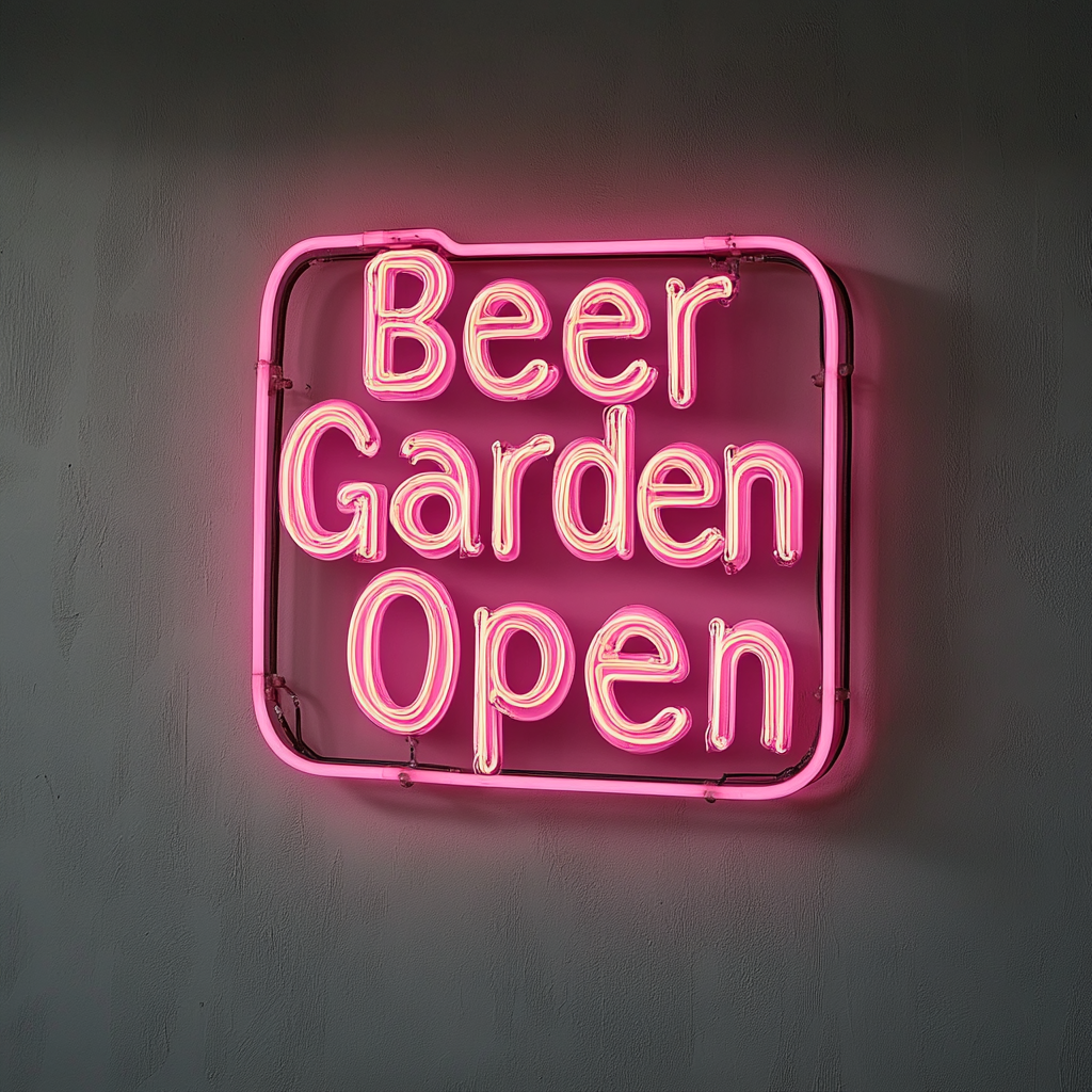 "Beer Garden Open" - Pink Neon Sign, 18 Inches