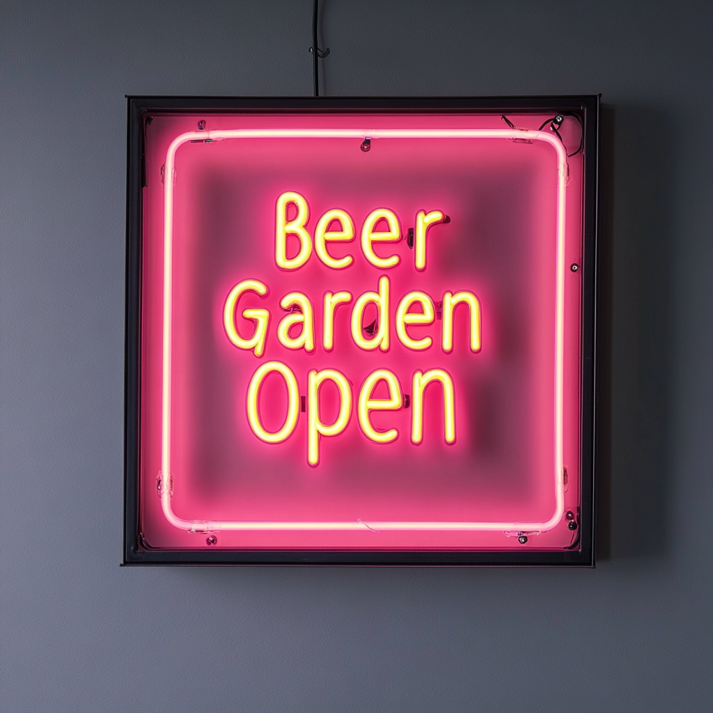 "Beer Garden Open" - Pink Neon Sign, 18 Inches