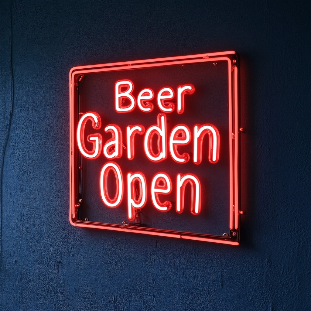 "Beer Garden Open" - Red Neon Sign, 18 Inches