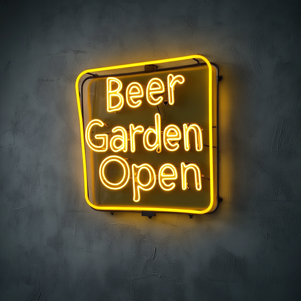 "Beer Garden Open" - Yellow Neon Sign, 24 Inches