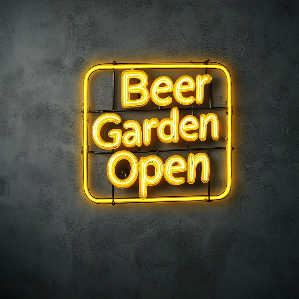 "Beer Garden Open" - Yellow Neon Sign, 24 Inches