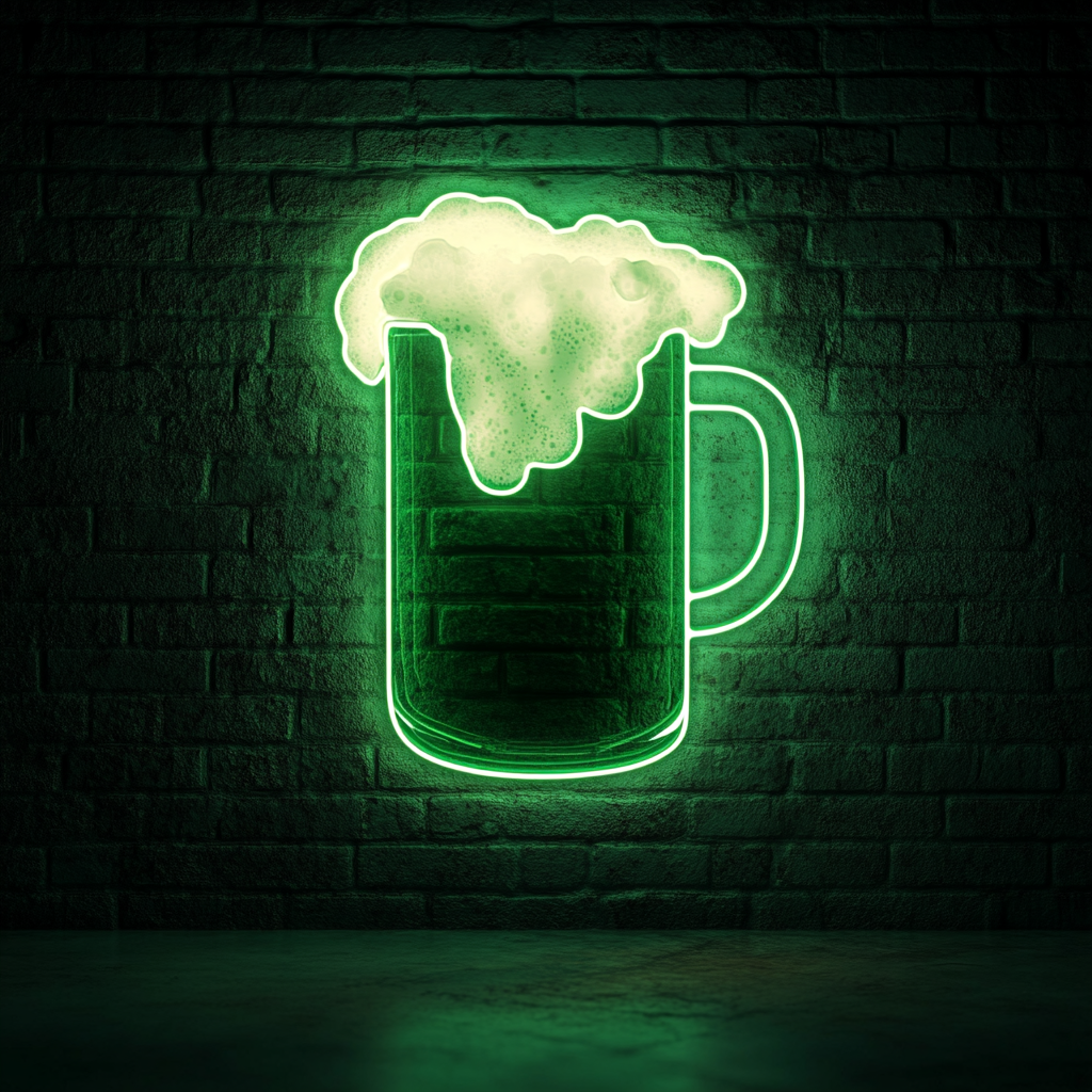 Beer Mug Overflowing with Foam - Green Neon Sign, 24 Inches