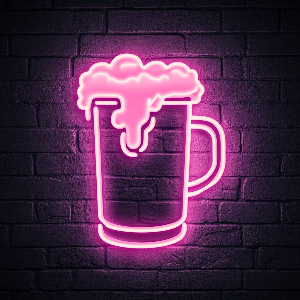 Beer Mug Overflowing with Foam - Pink Neon Sign, 18 Inches