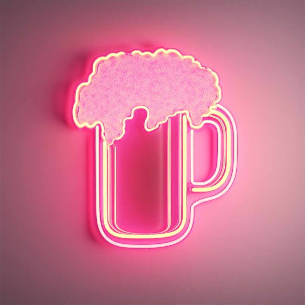 Beer Mug Overflowing with Foam - Pink Neon Sign, 18 Inches