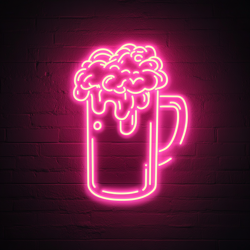 Beer Mug Overflowing with Foam - Pink Neon Sign, 24 Inches