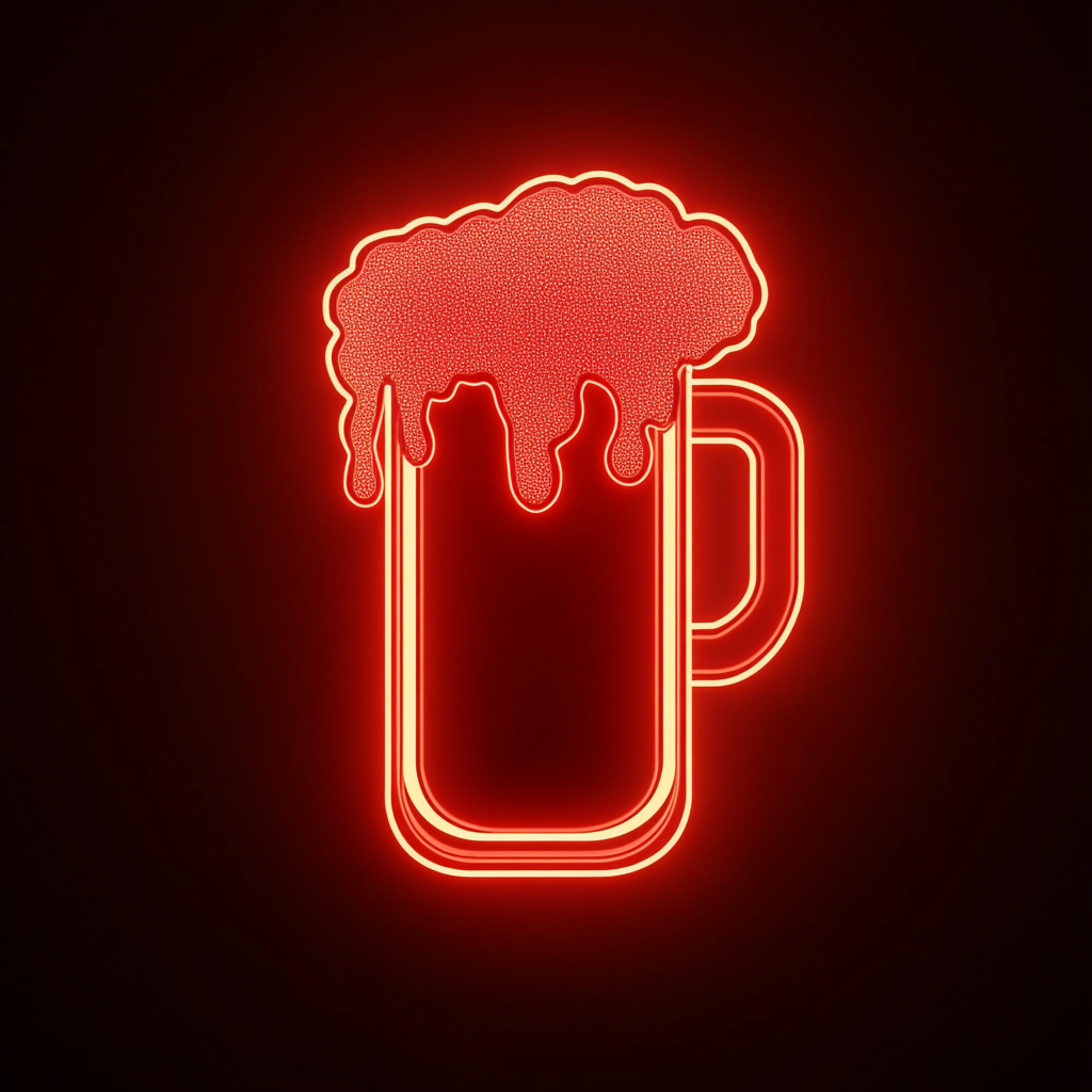 Beer Mug Overflowing with Foam - Red Neon Sign, 18 Inches