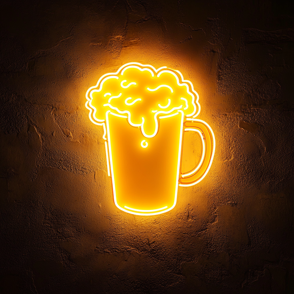 Beer Mug Overflowing with Foam - Yellow Neon Sign, 18 Inches