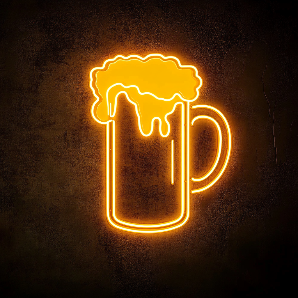 Beer Mug Overflowing with Foam - Yellow Neon Sign, 18 Inches