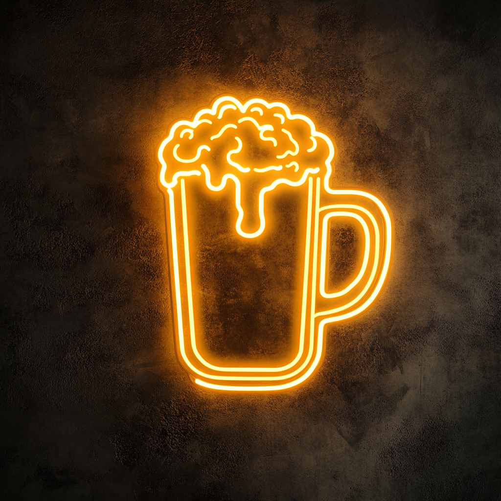 Beer Mug Overflowing with Foam - Yellow Neon Sign, 24 Inches