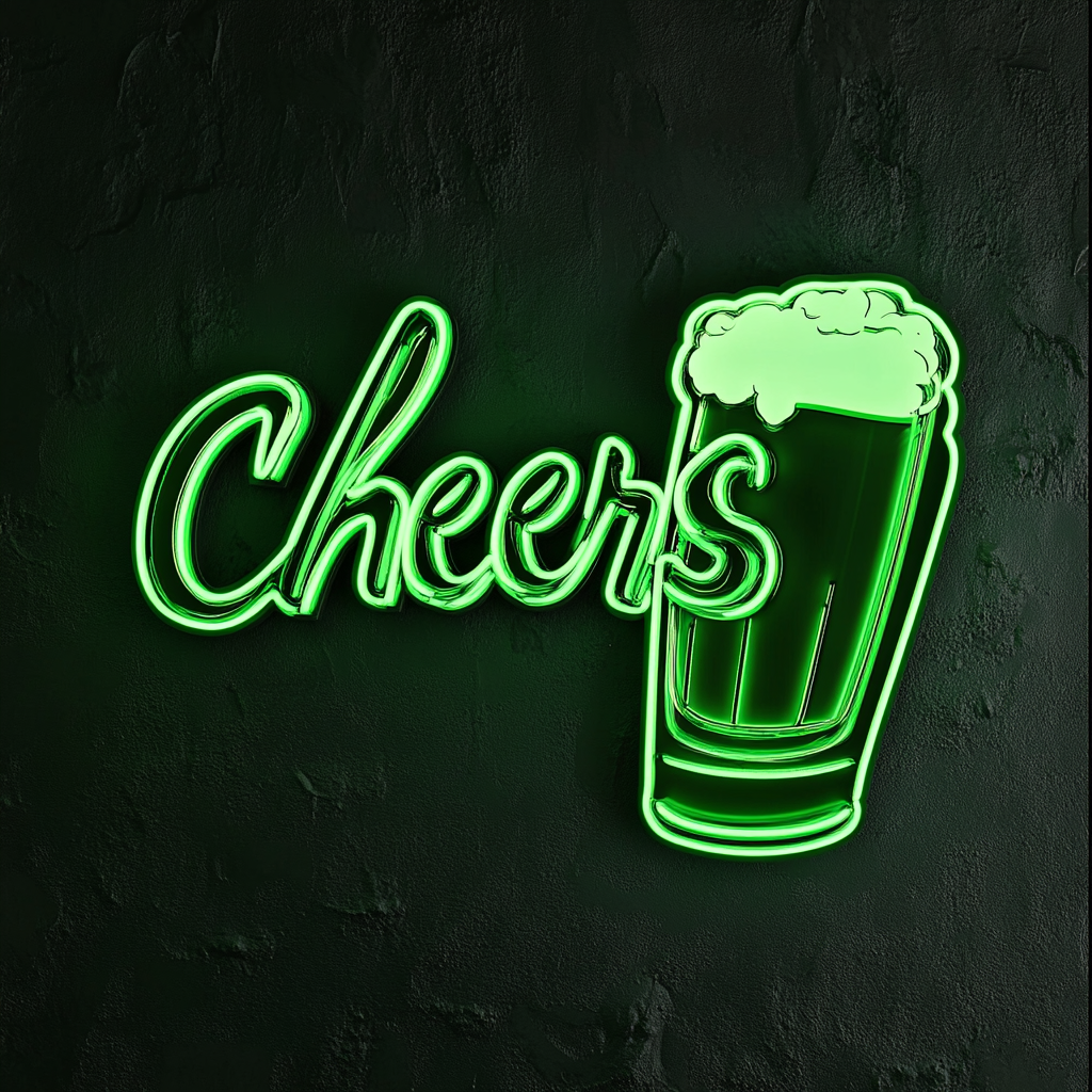 Beer Mug with Cheers Sign - Green Neon Sign, 18 Inches