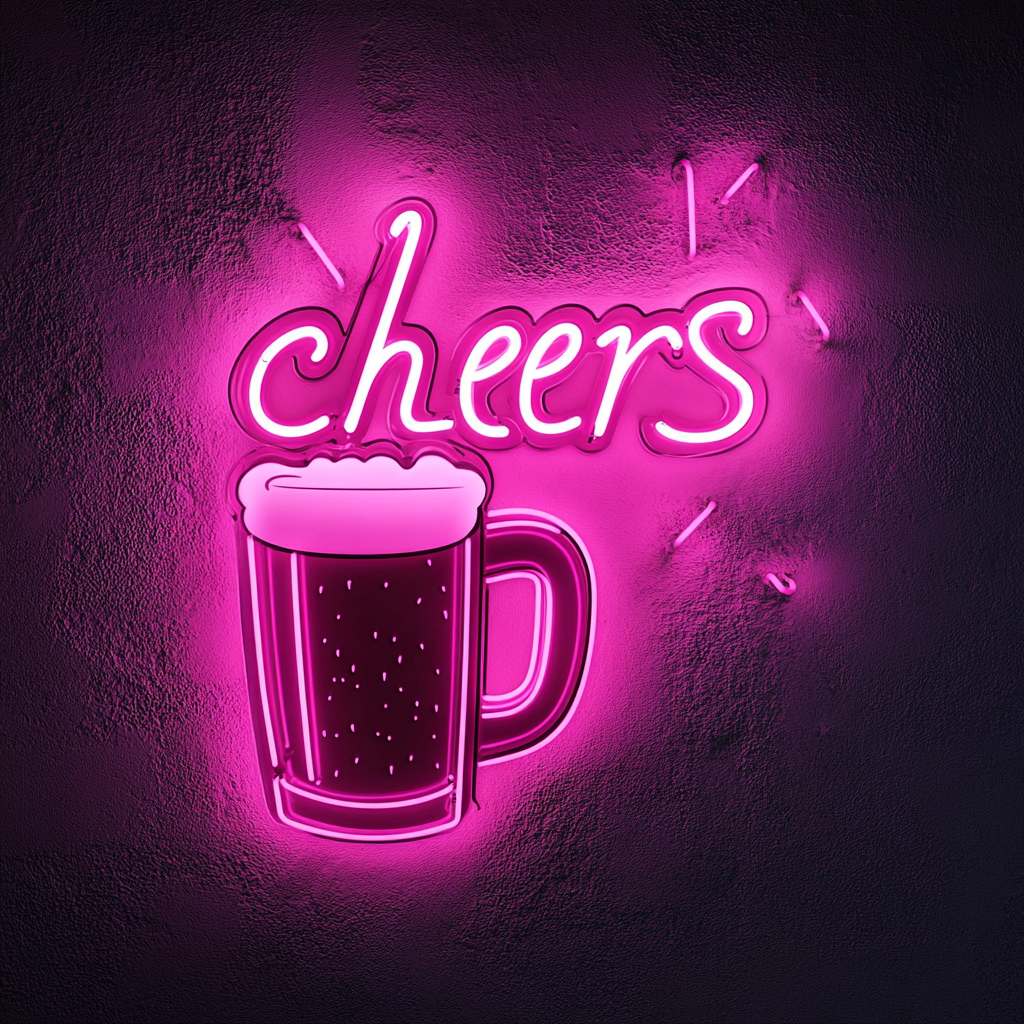 Beer Mug with Cheers Sign - Pink Neon Sign, 18 Inches