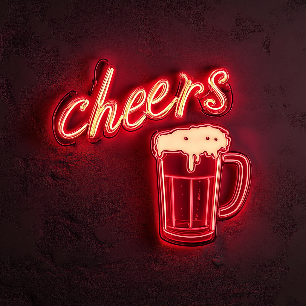 Beer Mug with Cheers Sign - Red Neon Sign, 24 Inches