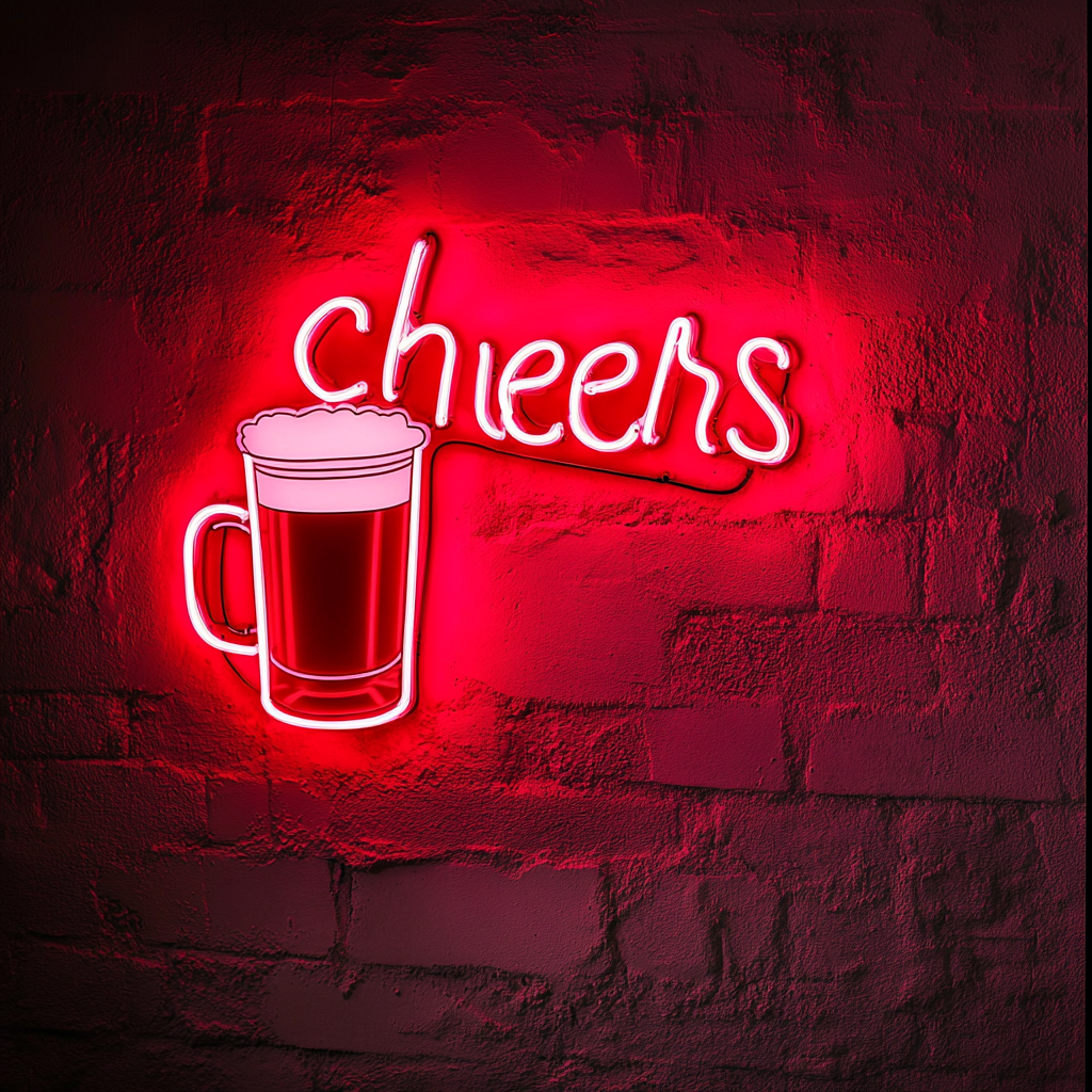 Beer Mug with Cheers Sign - Red Neon Sign, 24 Inches