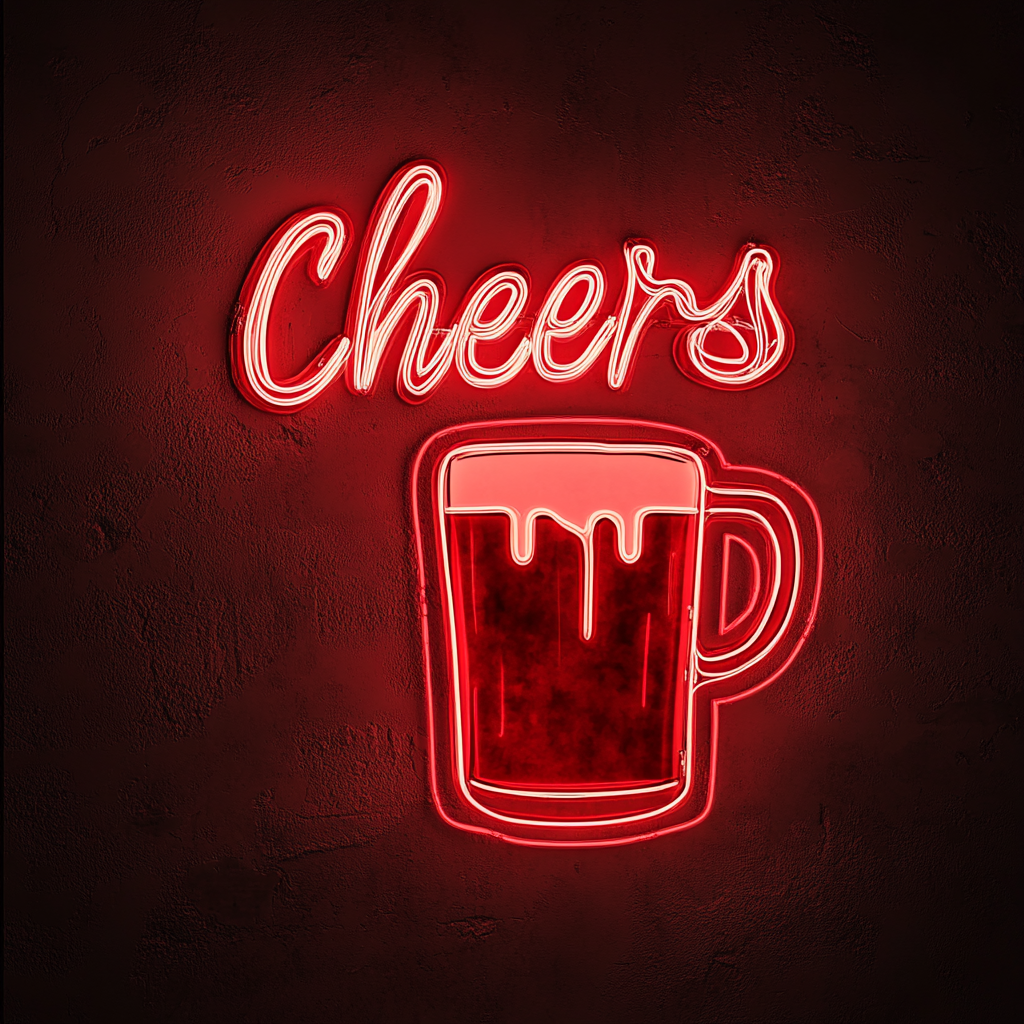 Beer Mug with Cheers Sign - Red Neon Sign, 24 Inches