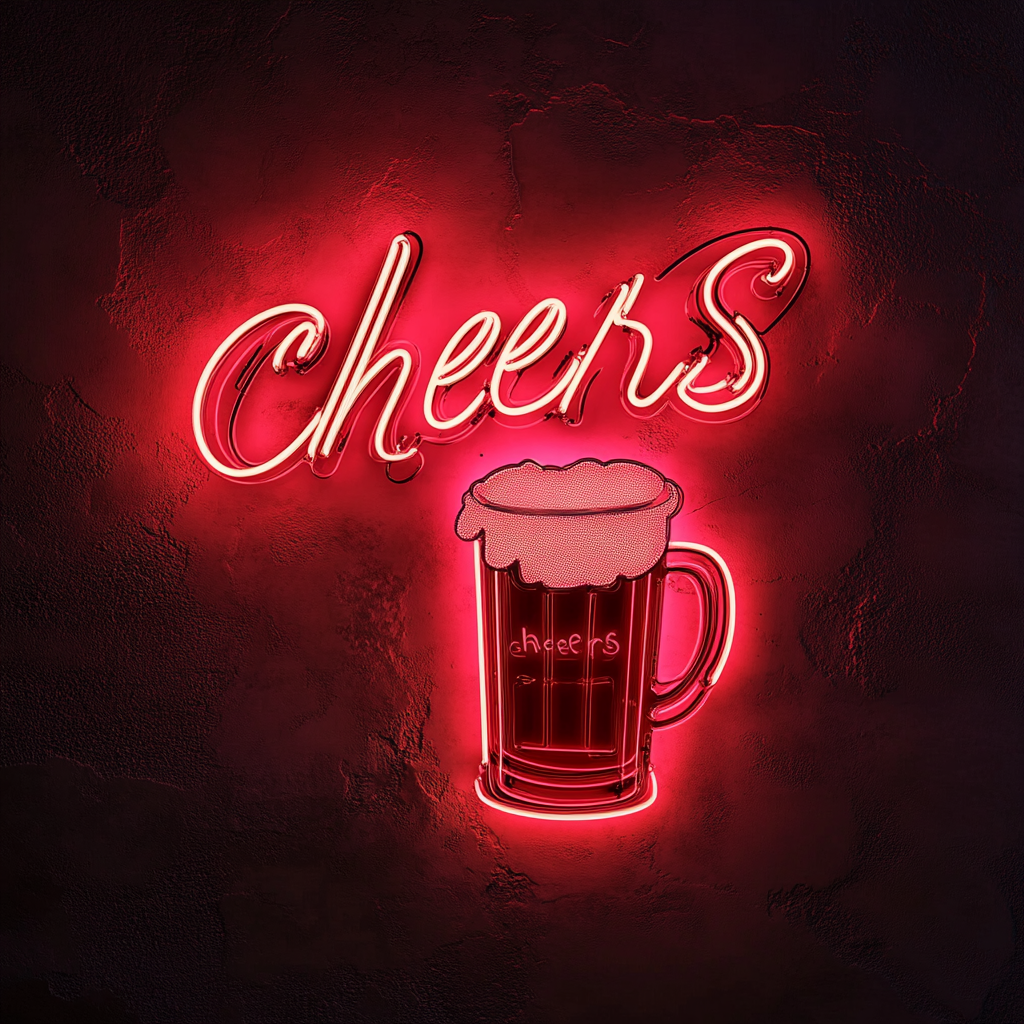 Beer Mug with Cheers Sign - Red Neon Sign, 24 Inches
