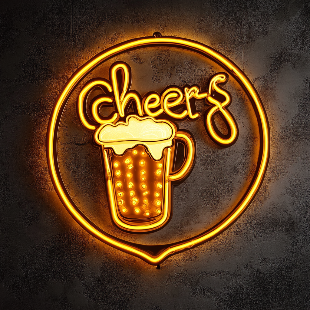 Beer Mug with Cheers Sign - Yellow Neon Sign, 18 Inches