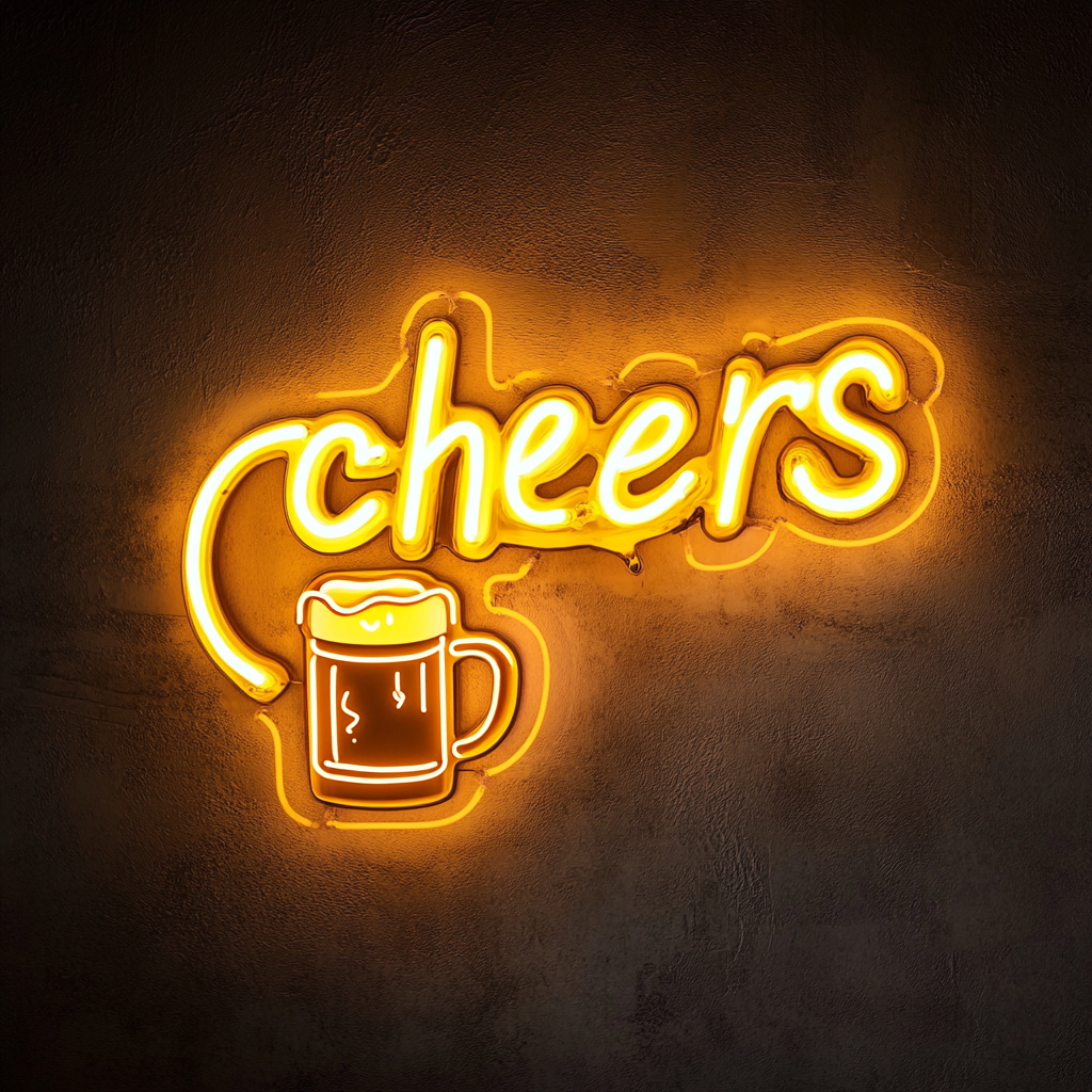 Beer Mug with Cheers Sign - Yellow Neon Sign, 18 Inches