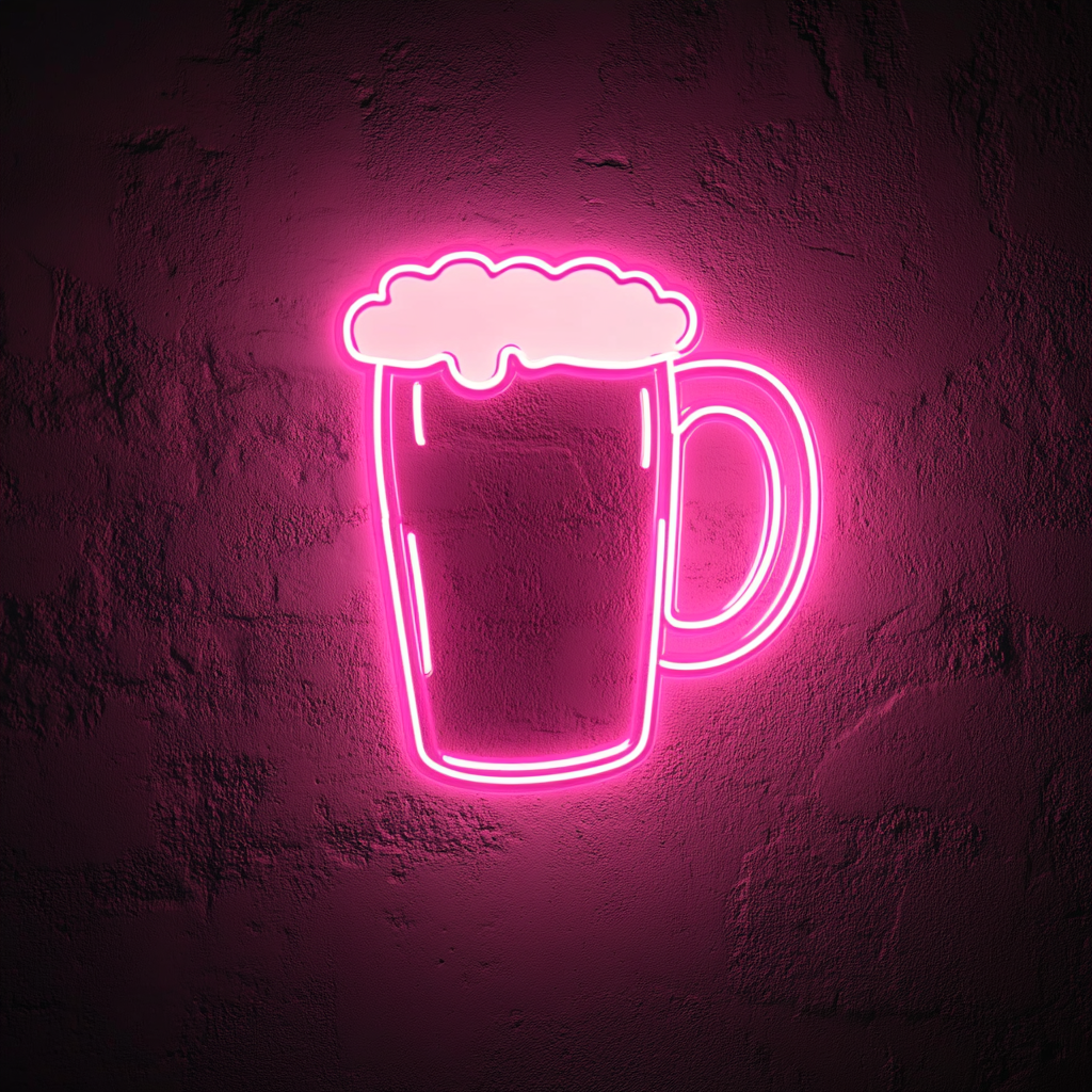 Beer Mug with Handle - Pink Neon Sign, 24 Inches
