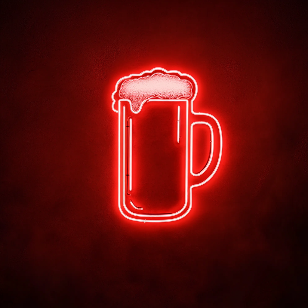 Beer Mug with Handle - Red Neon Sign, 18 Inches