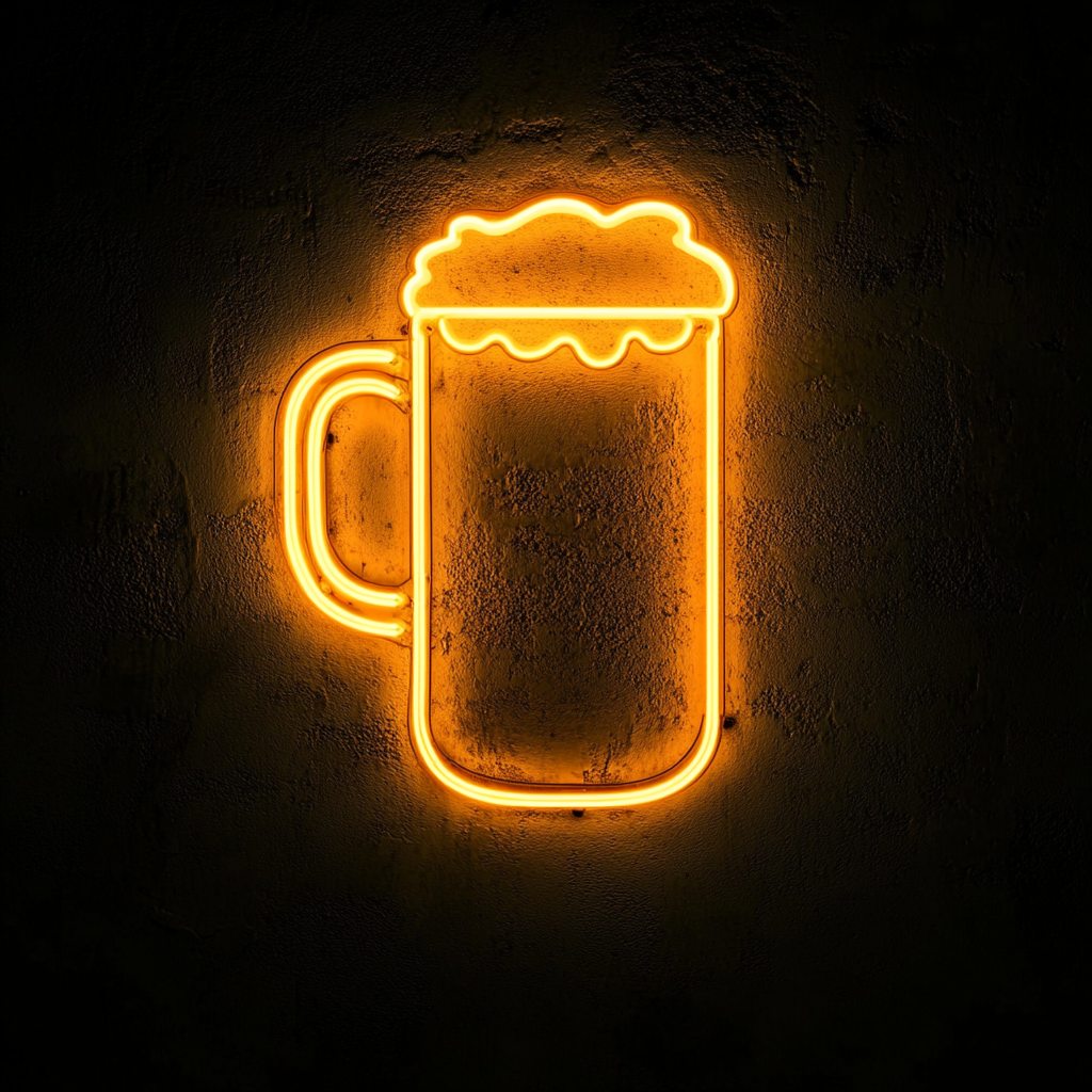Beer Mug with Handle - Yellow Neon Sign, 18 Inches