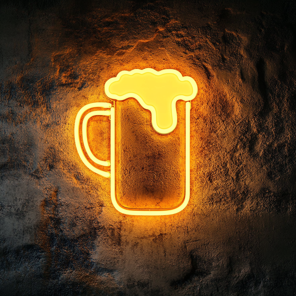 Beer Mug with Handle - Yellow Neon Sign, 18 Inches