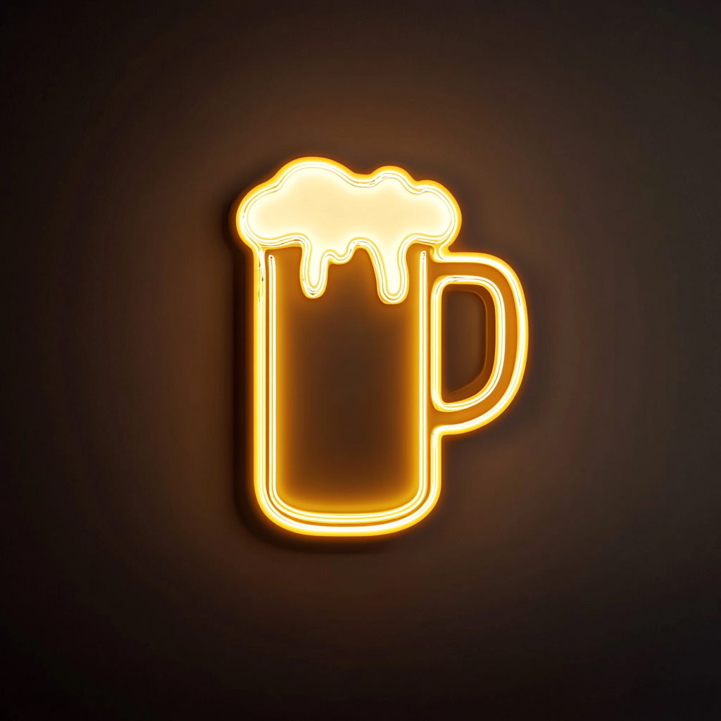 Beer Mug with Handle - Yellow Neon Sign, 24 Inches